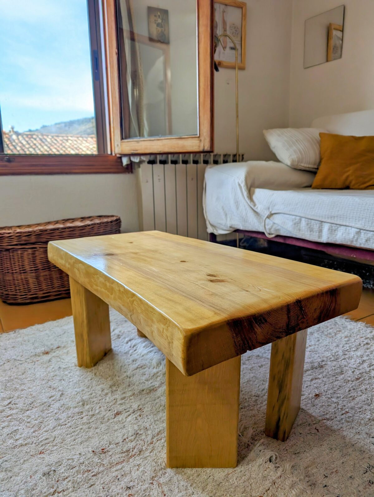 Slab wood coffee table, low coffeee table, farmhouse style furniture, countryside table