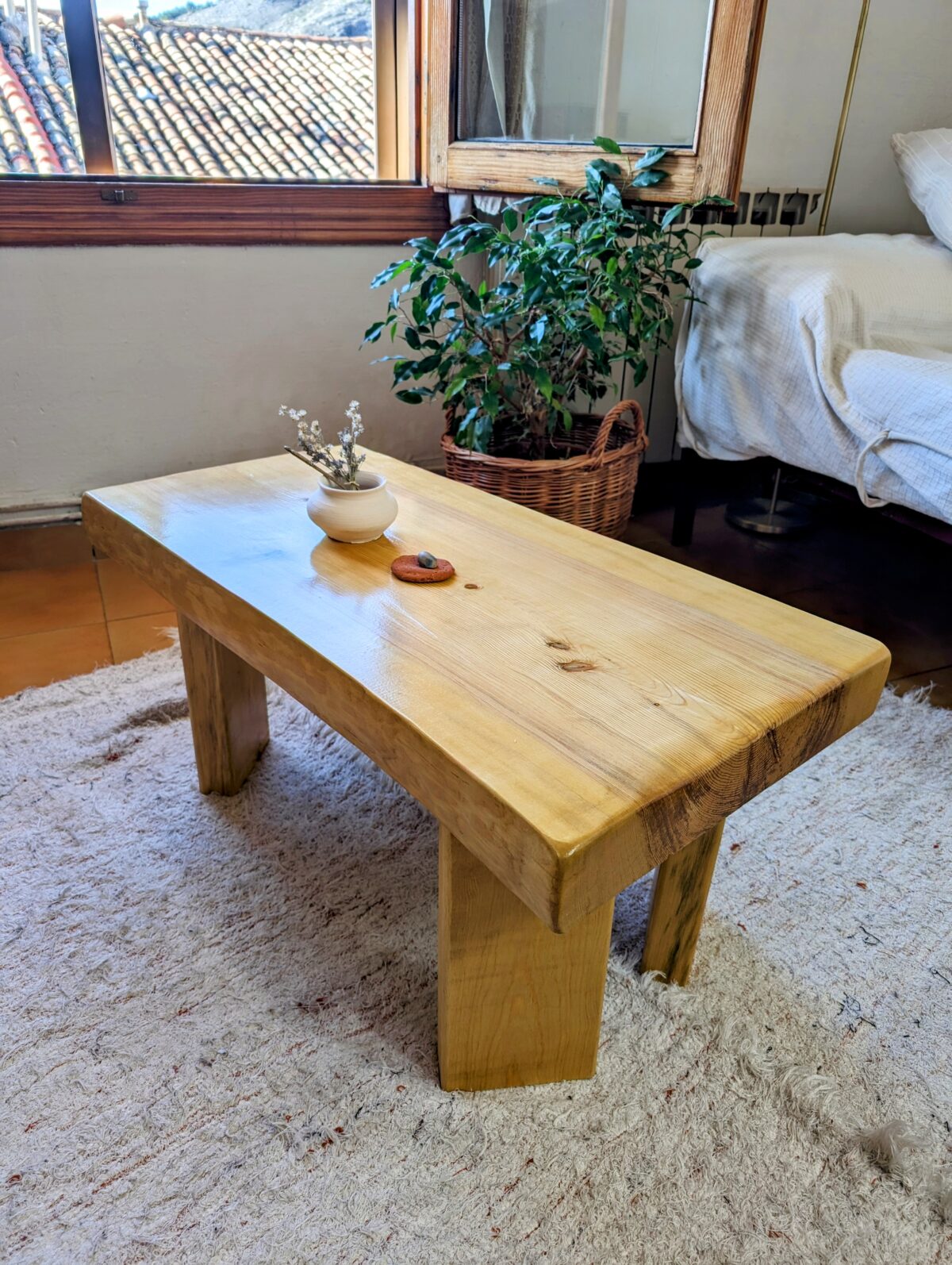 Slab wood coffee table, low coffeee table, farmhouse style furniture, countryside table