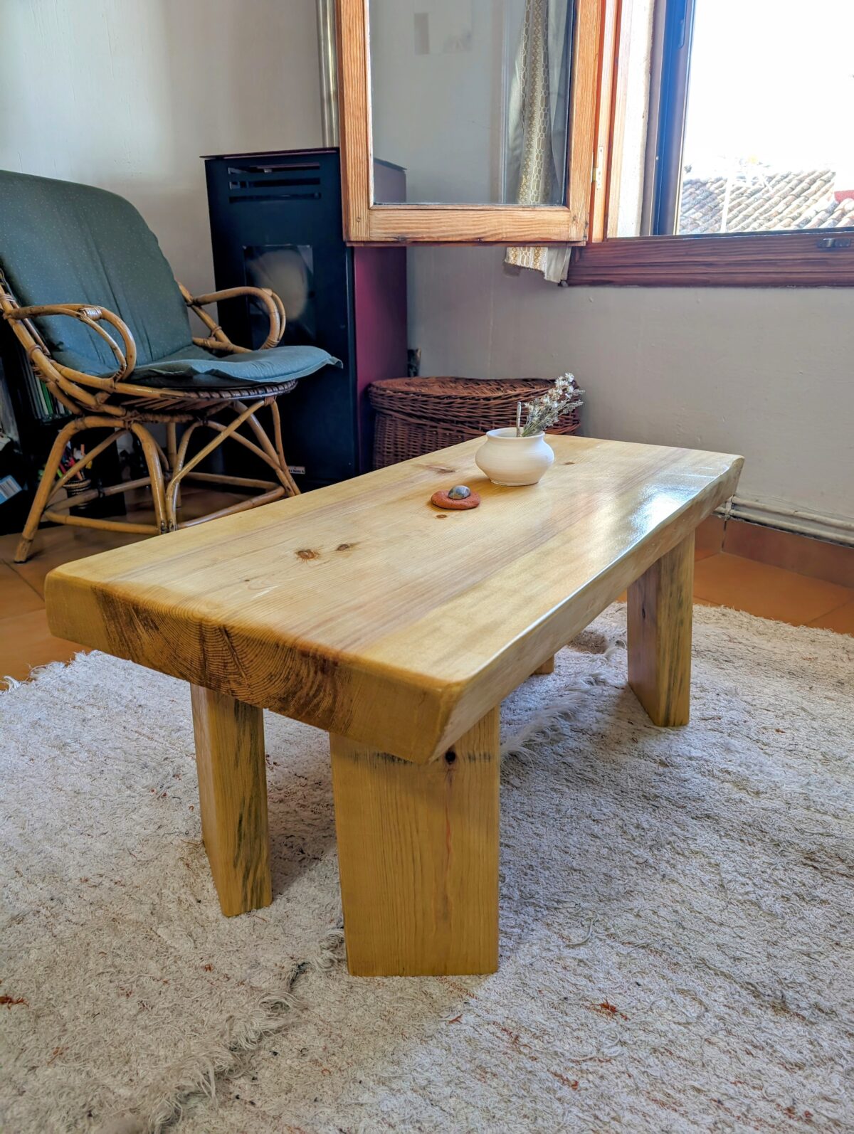 Slab wood coffee table, low coffeee table, farmhouse style furniture, countryside table