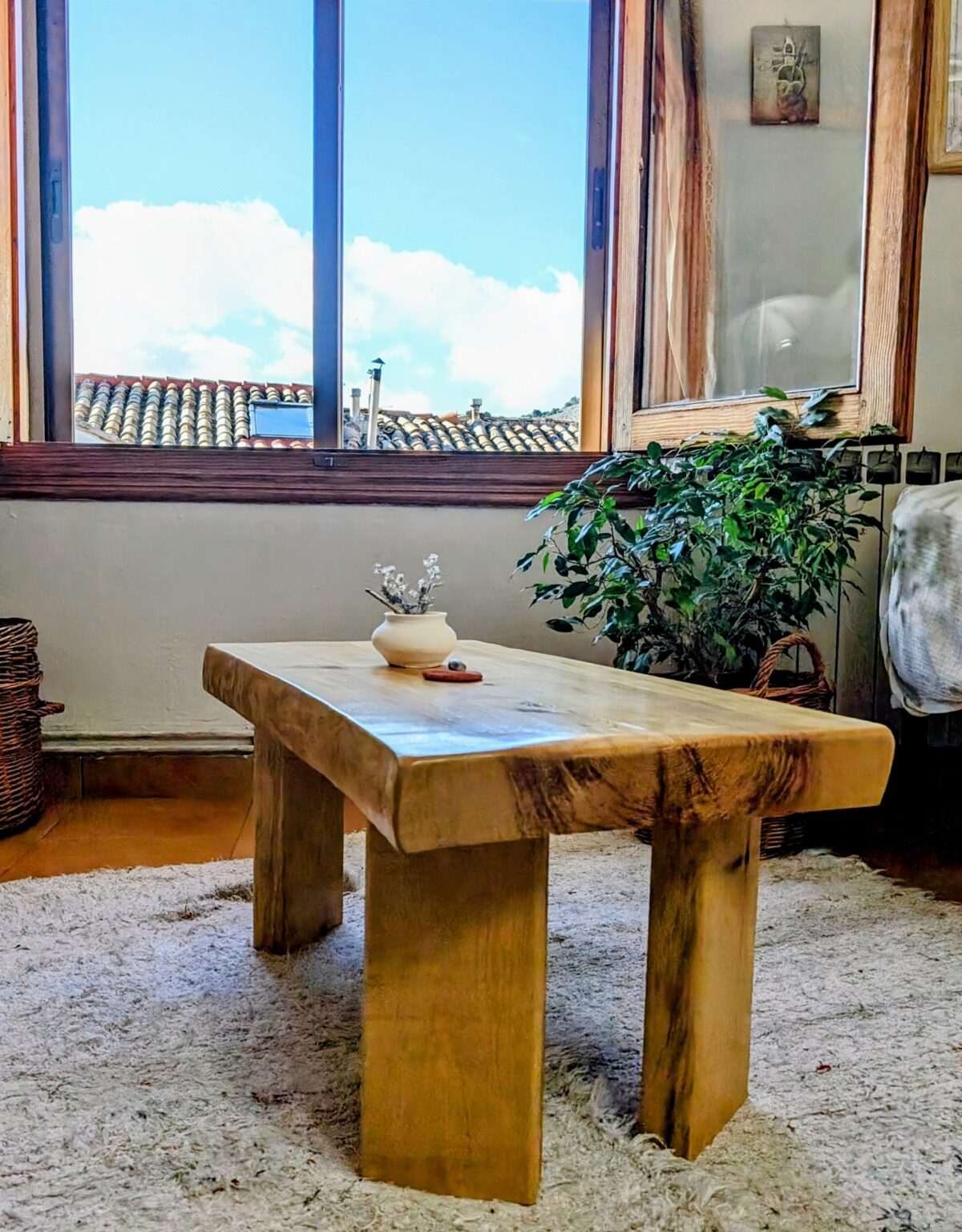 Slab wood coffee table, low coffeee table, farmhouse style furniture, countryside table