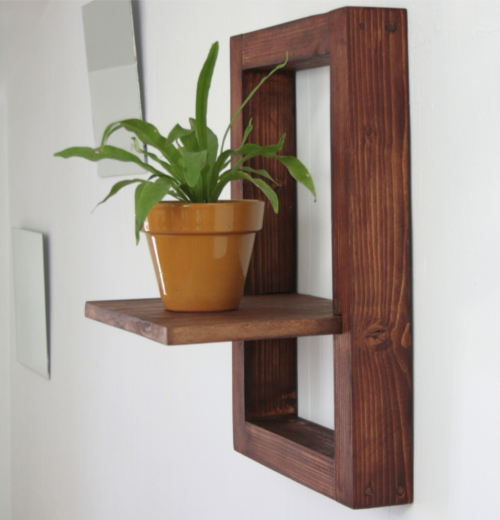 Reclaimed wood frame with shelf, plant shelf, floating shelves