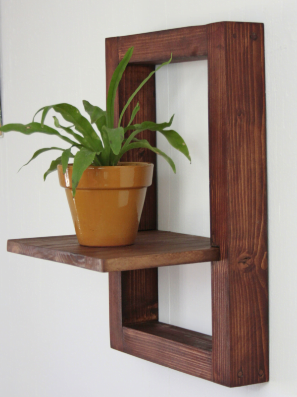 Reclaimed wood frame with shelf, plant shelf, floating shelves