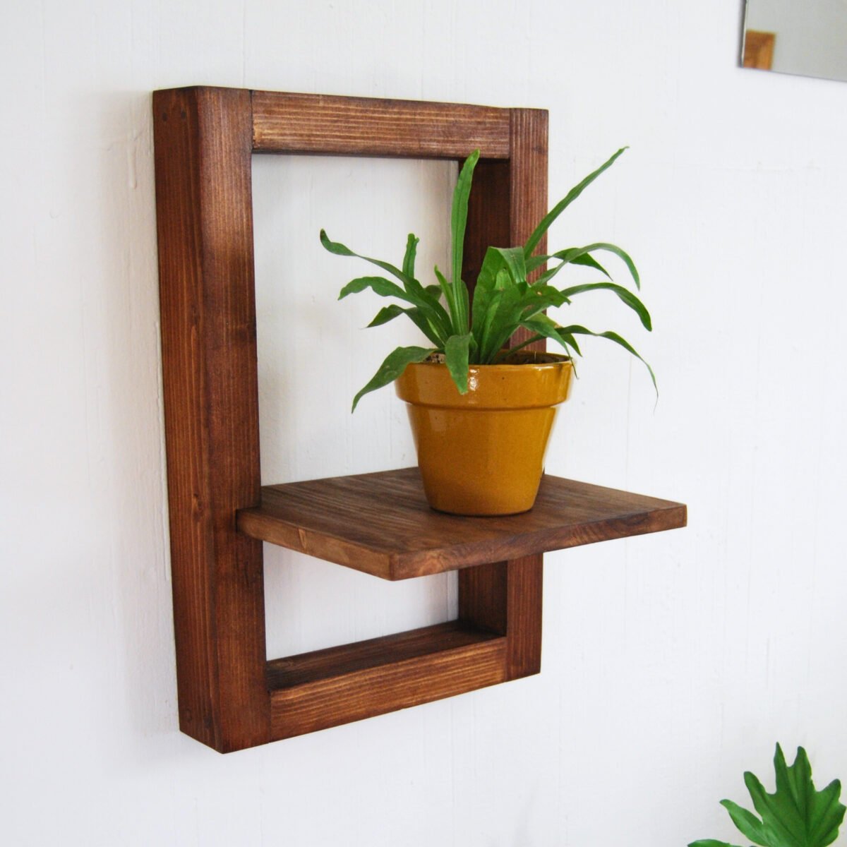 Reclaimed wood frame with shelf, plant shelf, floating shelves