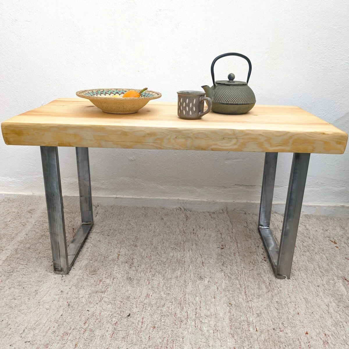 Live edge coffee table, metal industrial legs, antique pine, certified wood furniture, carbon neutral furniture, tea table, rustic coffee table, low coffee table