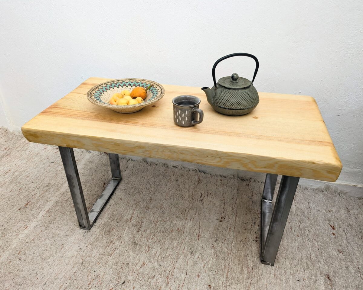 Live edge coffee table, metal industrial legs, antique pine, certified wood furniture, carbon neutral furniture, tea table, rustic coffee table, low coffee table