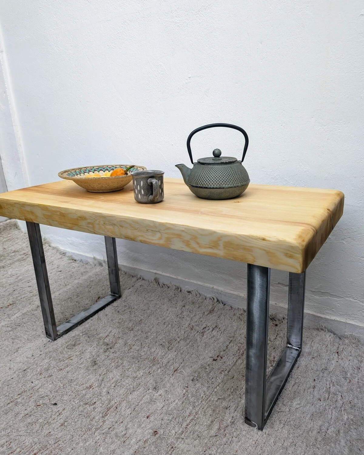 Live edge coffee table, metal industrial legs, antique pine, certified wood furniture, carbon neutral furniture, tea table, rustic coffee table, low coffee table