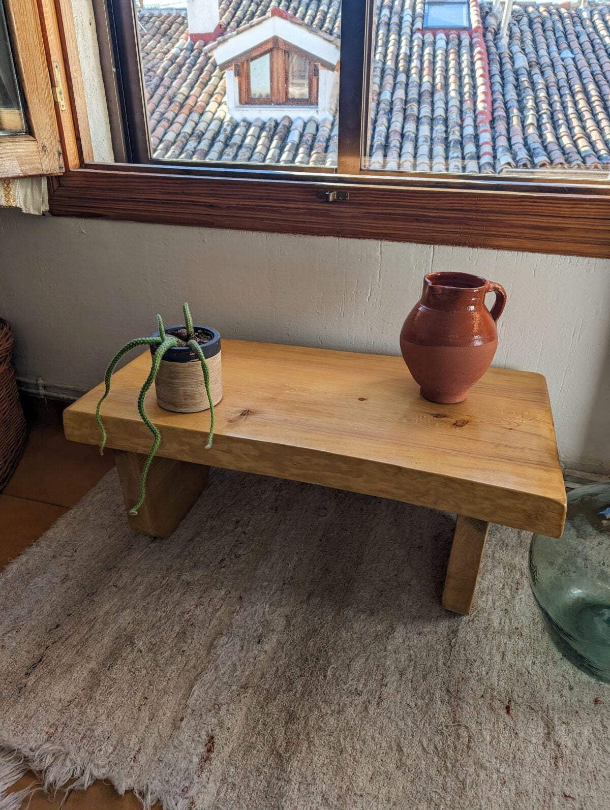 Rustic Farmhouse slab Table, wood slab bench, live edge slab, live edge low coffee table