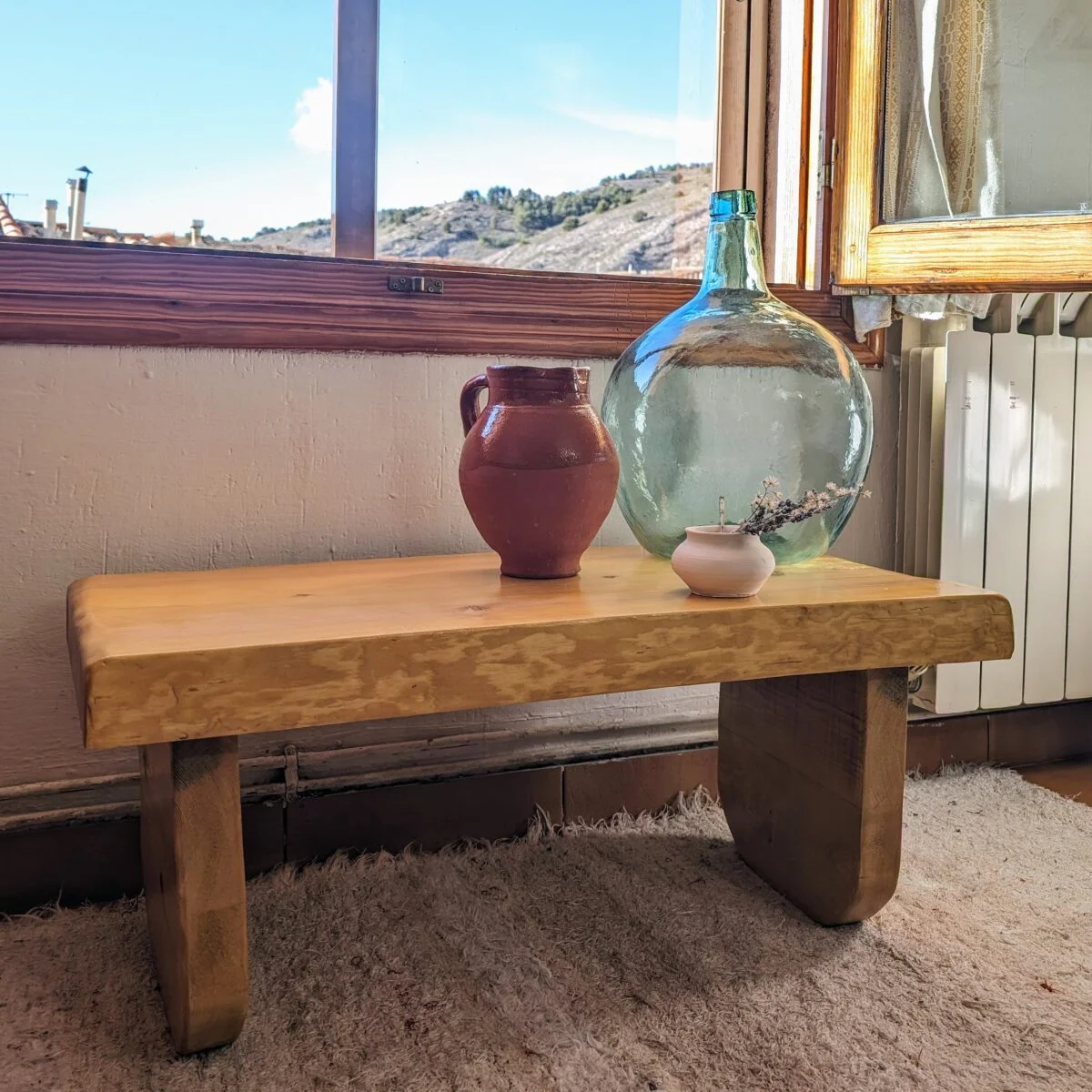 Rustic Farmhouse slab Table, wood slab bench, live edge slab, live edge low coffee table