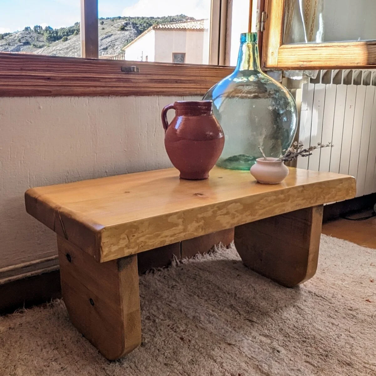 Rustic Farmhouse slab Table, wood slab bench, live edge slab, live edge low coffee table