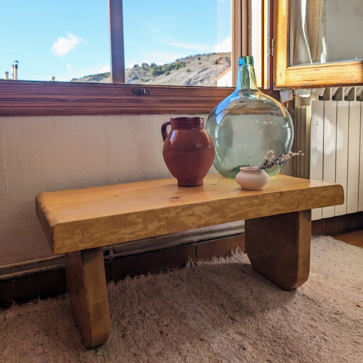 Rustic Farmhouse slab Table, wood slab bench, live edge slab, live edge low coffee table