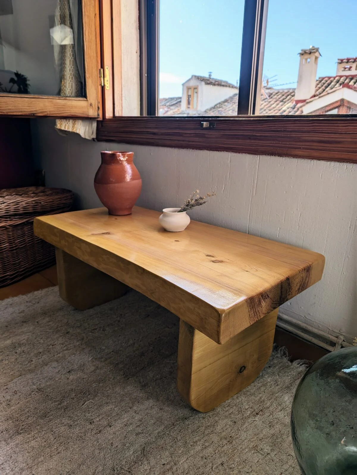 Rustic Farmhouse slab Table, wood slab bench, live edge slab, live edge low coffee table