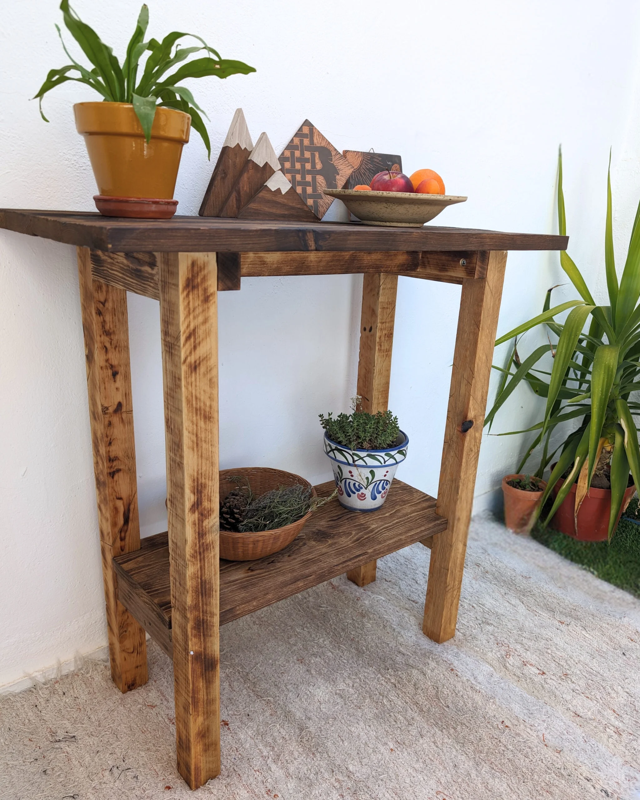 Narrow console table, reclaimed wood furniture, zero waste furniture, sustainable materials, eco living, farmhouse decor