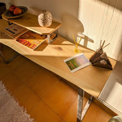 Console table with metal legs and live edge